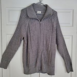 St John's Bay Women's Long sleeve full zipper cardigan sweater gray 1X